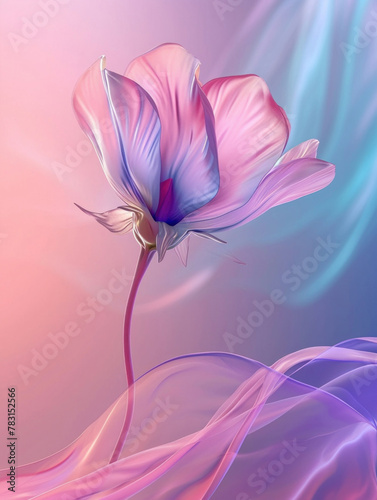 Elegant Flower Painting on Vibrant Pink and Blue Swirl Background Abstract Floral Artwork Aesthetic Concept