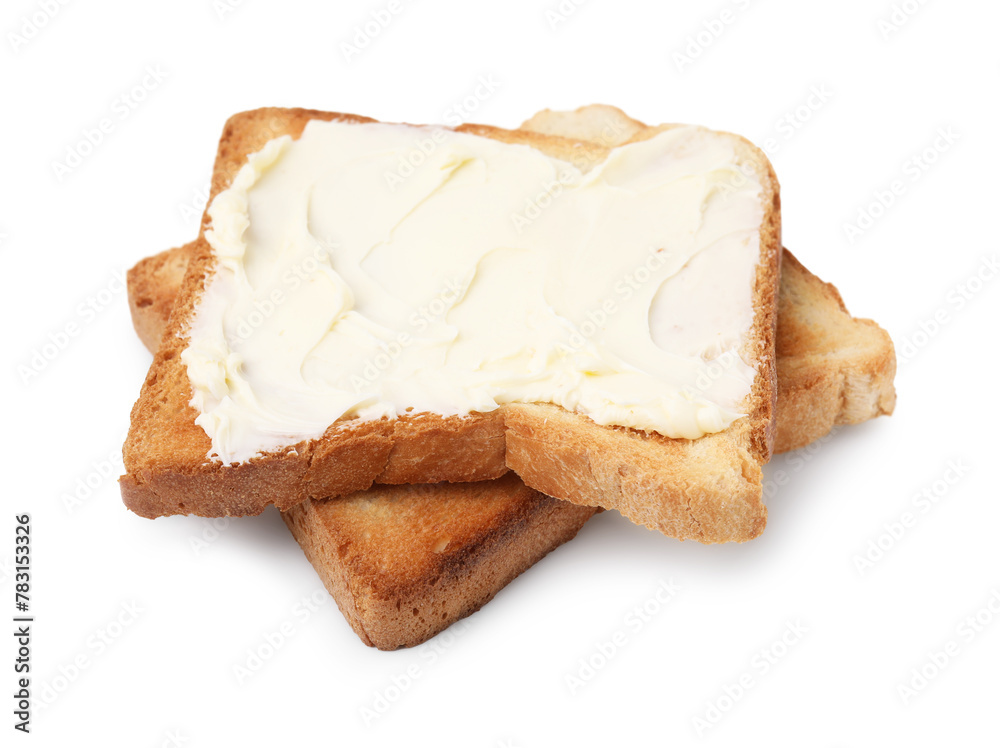 Fresh toasts with butter isolated on white Fresh toasts with butter isolated on white