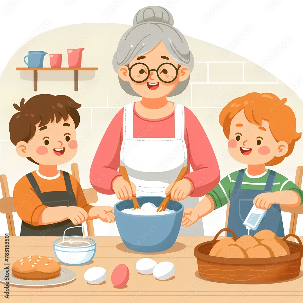 Grandmother teaching her grandchildren how to bake Grandmother teaching her grandchildren how to bake