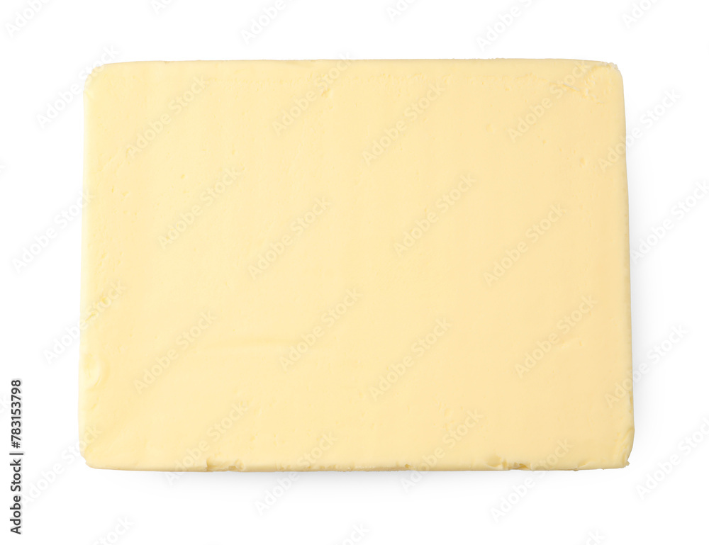 Block of tasty butter isolated on white, top view Block of tasty butter isolated on white, top view
