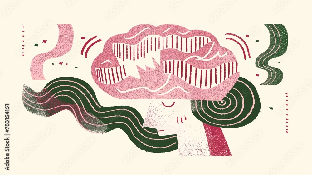 Illustration showcasing the concept of mindfulness meditation, featuring a human brain with a serene, smooth wave pattern overlay, symbolizing tranquility and mental clarity.