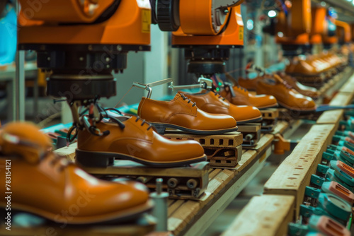 A fully automated shoe factory, where robots stitch and glue footwear, transforming the traditional shoemaking process