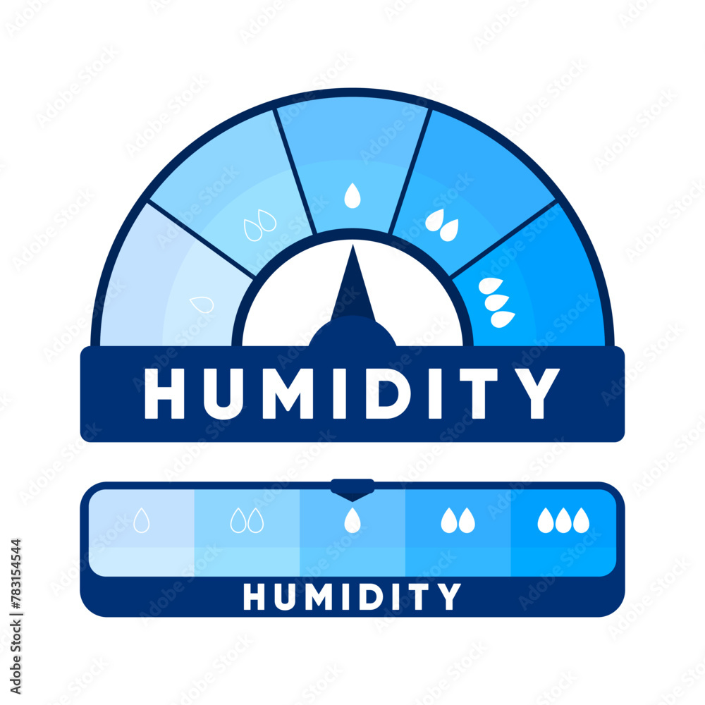 Humidity level. Water Temperature Indicator. Humidity meter. Measuring dashboard with arrow. Vector illustration. - obrazy, fototapety, plakaty 