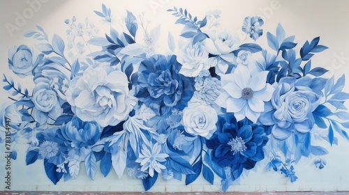 wall blue and white floral