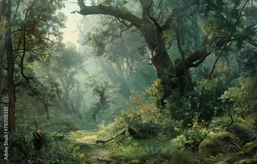 An artistic rendering of Sherwood's dense undergrowth, serving as the perfect hideout for Robin Hood's ambushes photo