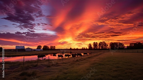 sunsky meadow cow farm photo