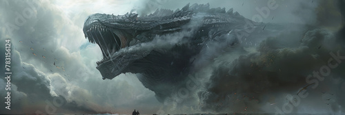 Gargantuan extraterrestrial roars against a WWII backdrop, a blend of history and fantasy photo