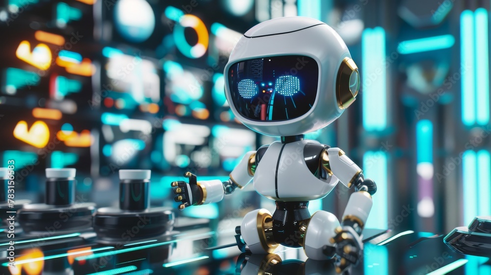 Robotic marketer in 3D, developing and implementing marketing campaigns, analyzing consumer data to drive sales strategies Robotic marketer in 3D, developing and implementing marketing campaigns, analyzing consumer data to drive sales strategies