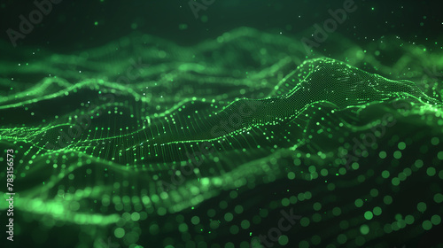 A green wave with many small dots on it. The dots are shining and the wave is very long