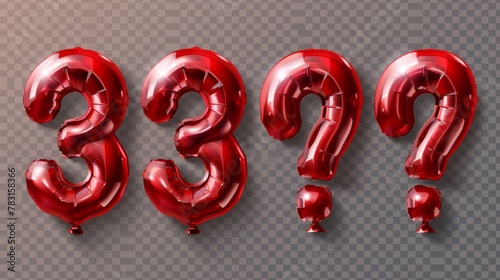 Red 3D numbers font for birthday or anniversary celebration, sale banner. Glossy metal balloons with 3D digits, modern illustration, isolated on transparent background. photo
