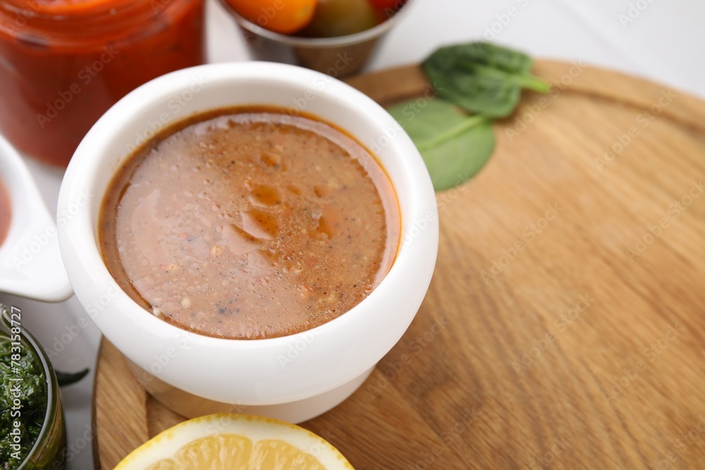 Fresh homemade marinade in bowl on table, closeup Fresh homemade marinade in bowl on table, closeup