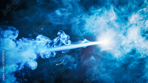 Blue abstract laser beam with blue steam around