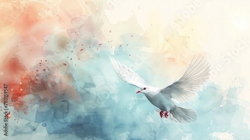 Dove of peace on watercolor background with copy space