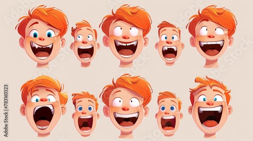 An animated cartoon mouth animation of a kid character. Simple English letter pronunciation template set with happy and sad emotion expressions. Alphabet sound pack for speech generator.