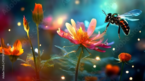 digitally crafted garden with flowers and insects