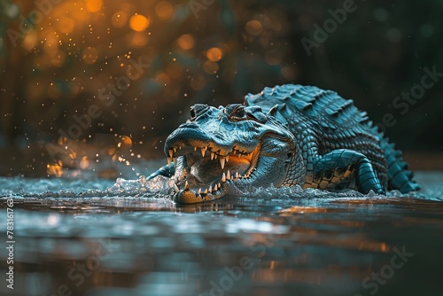 Ein Krokodil im Wasser mit offenem Maul  photo