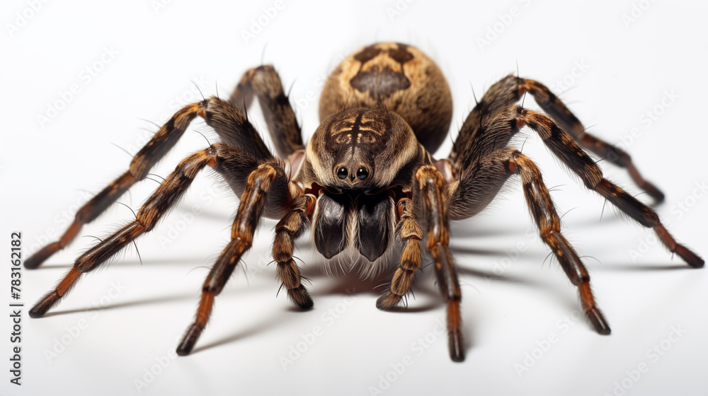 Close-up of a Brown Spider on a White Background. Generative AI Close-up of a Brown Spider on a White Background. Generative AI