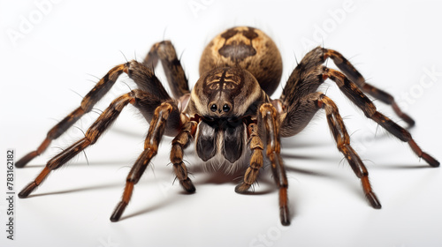 Close-up of a Brown Spider on a White Background. Generative AI