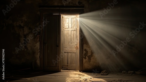 wooden open door with light