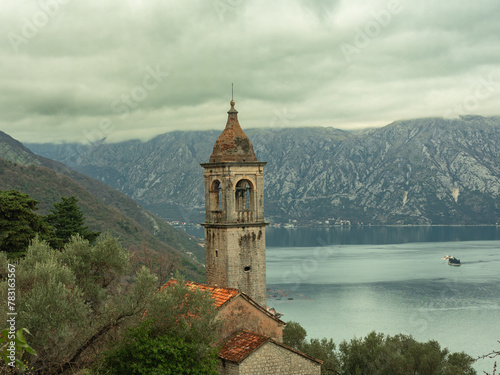 View of Gornji Stoliv village and church of Sv. Ilija Montenegro Kotor municipality photo