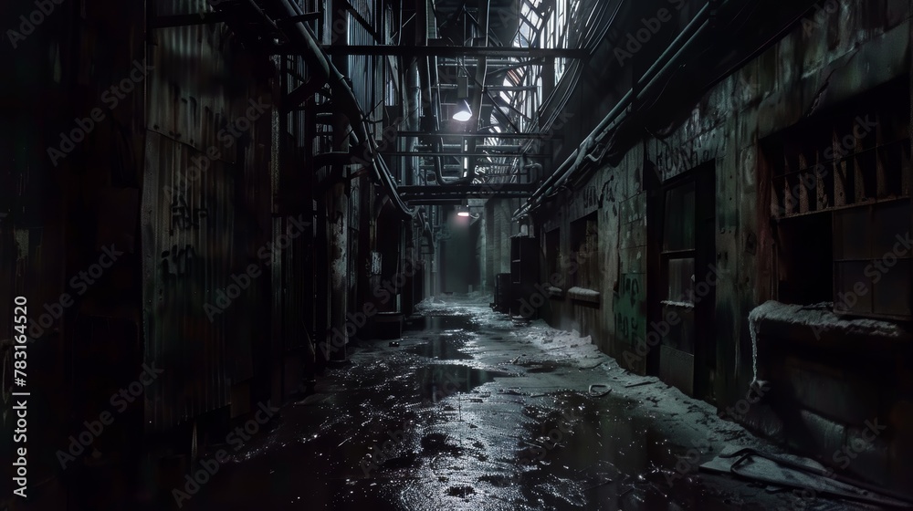 Old long industrial dark grunge alley