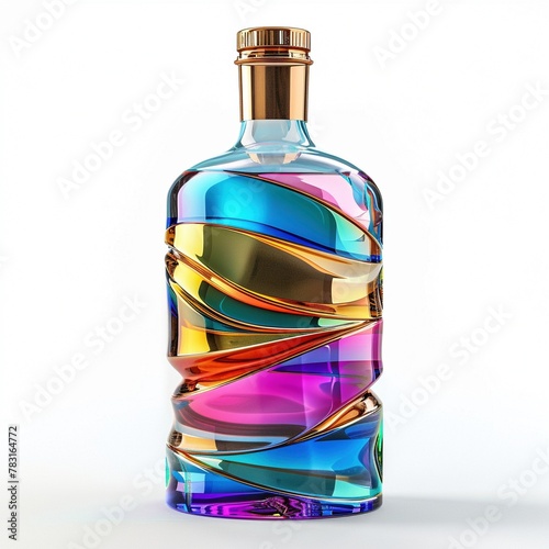 Eine bunte Designer Gin Glasflasche, weißer Hintergrund  photo