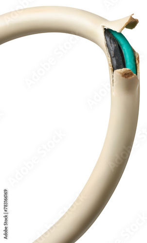 Canvastavla close-up of damaged electric wire cord isolated white background,broken power ca