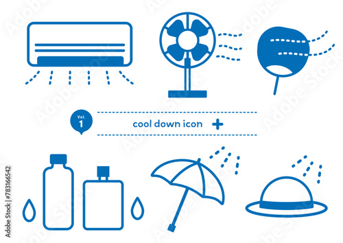 熱中症対策　夏のアイテム手描きイラストベクター素材