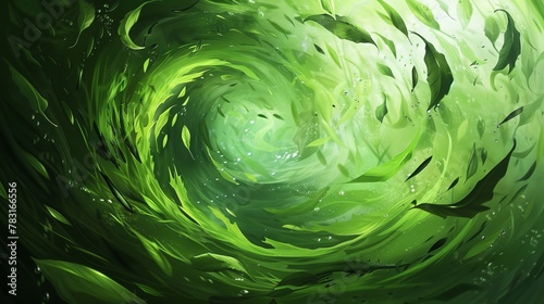 Abstract representation of a green mind with leaves swirling in a vortex, symbolizing dynamic thought processes
