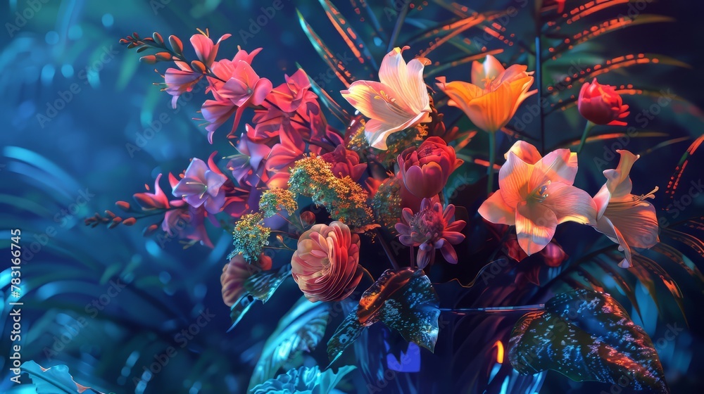 Aesthetic 3D glow enhancing the beauty of a floral arrangement