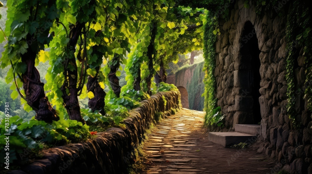 cobblestones path grape background