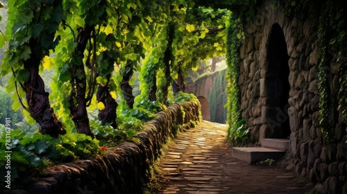 cobblestones path grape background