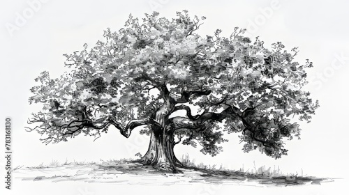 Botanical sketch of a majestic oak tree photo