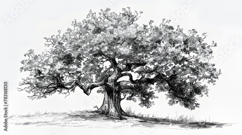 Botanical sketch of a majestic oak tree