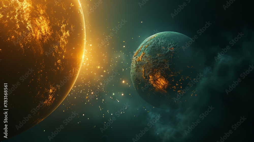 Celestial 3D glow emanating from a distant planet or moon