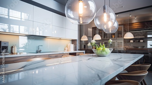 countertop blurred modern kitchen interior