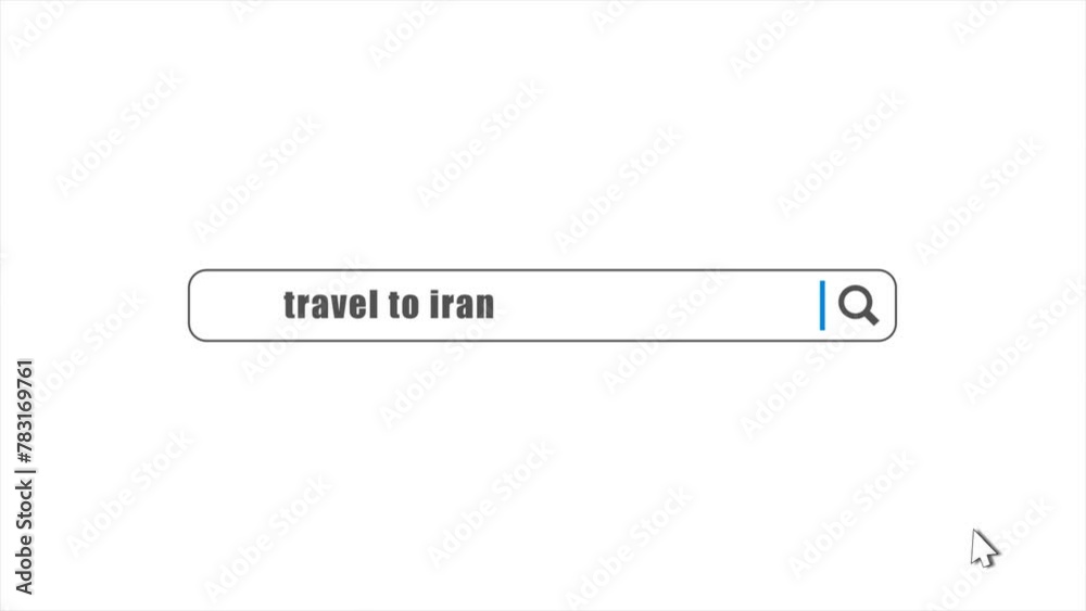 Travel to Iran in search animation. Internet browser searching