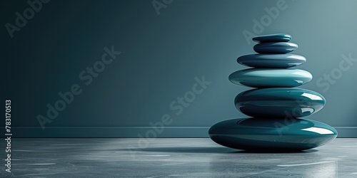 Abstract Background with Glossy Stacked Stones  Zen Stones in Teal with Reflective Surface.