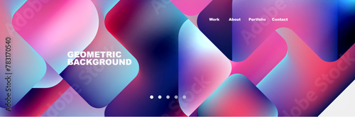 Vibrant geometric shapes in Purple, Violet, and Pink on a white background