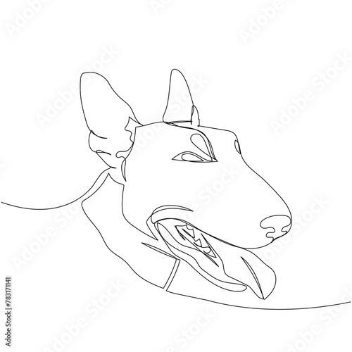 Bull Terrier dog breed, English dog one line art. Continuous line drawing of friend, dog, doggy, friendship, care, pet, animal, family, canine.