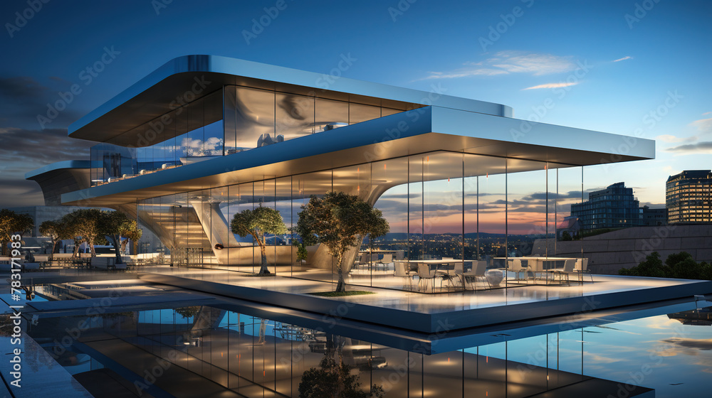 Futuristic Modern House with Floor-To-Ceiling Glass Windows Futuristic Modern House with Floor-To-Ceiling Glass Windows