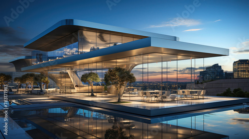 Futuristic Modern House with Floor-To-Ceiling Glass Windows © AI Lounge