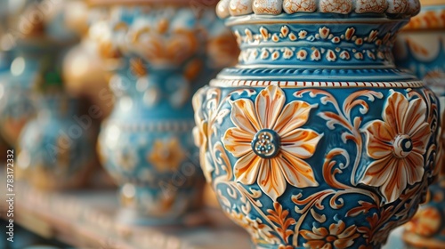Vibrant Amalfi Coast Ceramics, generative ai