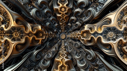 Kaleidoscopic 3D pattern with intricate fractal designs