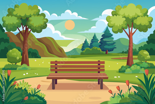 empty wooden bench in beautiful park vector illustration © Chayon Sarker