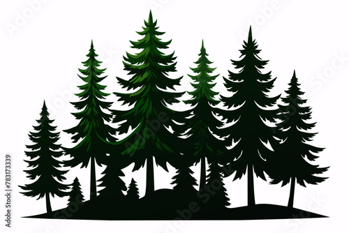 pine leaf trees silhouette black  on white background
