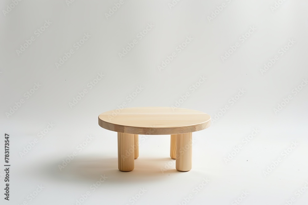 Wooden round table on white wall background for organic cosmetic, skincare, body care, beauty product montage. Empty oak wood tabletop counter. Backdrop for advertise campaign. Cozy Interior Detail Wooden round table on white wall background for organic cosmetic, skincare, body care, beauty product montage. Empty oak wood tabletop counter. Backdrop for advertise campaign. Cozy Interior Detail