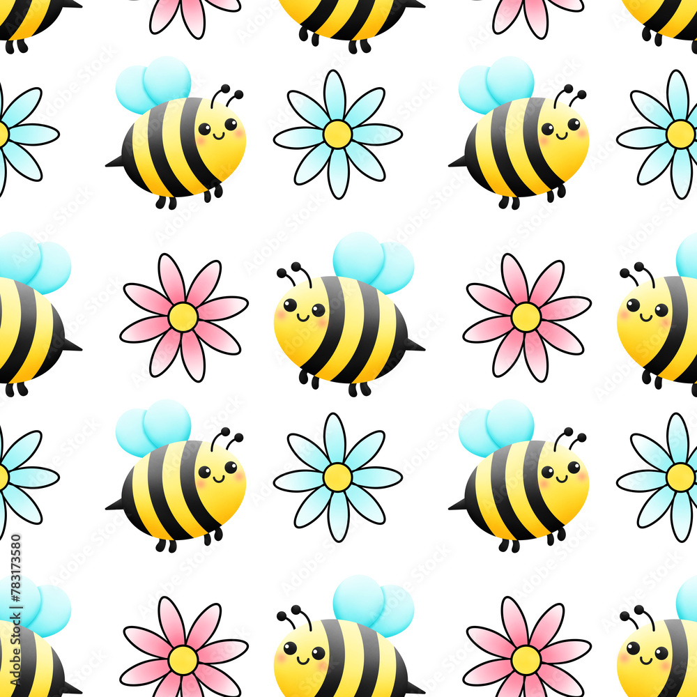 Cute bees and flowers repeating pattern Cute bees and flowers repeating pattern