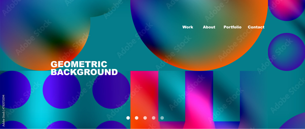 Fototapeta premium Colorful geometric pattern with circles and squares on azure background