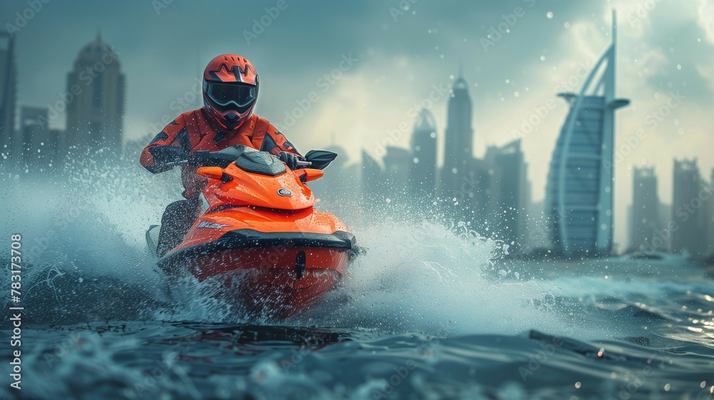 Fototapeta premium Thrilling Jet Ski Adventure in Abu Dhabi, generative ai